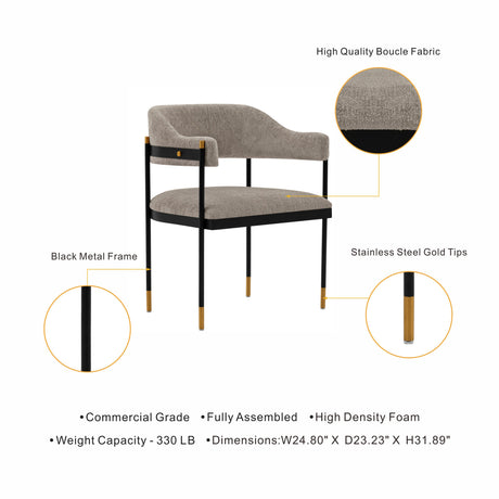 Lia Dining Armchair in Stone (set of 2) - Ornate Home