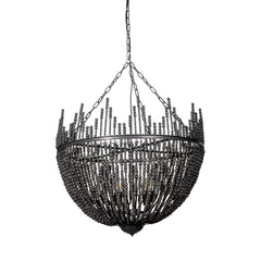 Liam Black Wooden Bead Bowl-Style Four Bulb Chandelier - Ornate Home