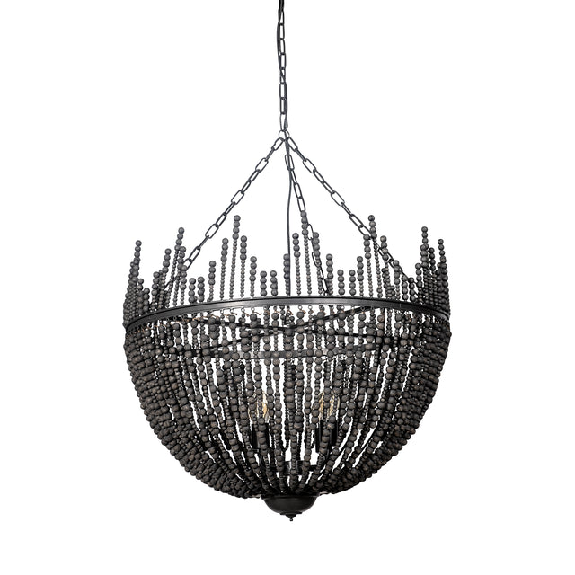 Liam Black Wooden Bead Bowl-Style Four Bulb Chandelier - Ornate Home