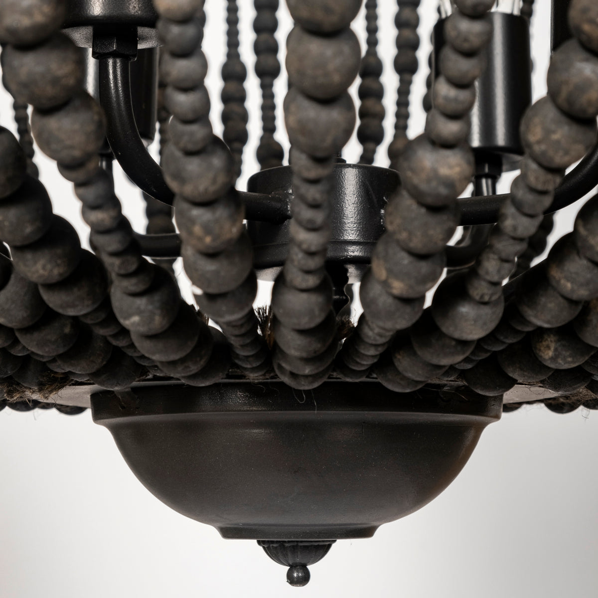 Liam Black Wooden Bead Bowl-Style Four Bulb Chandelier - Ornate Home