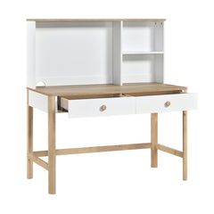 Liam Natural/White Writing Desk With Hutch - Ornate Home