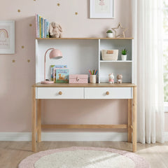 Liam Natural/White Writing Desk With Hutch - Ornate Home