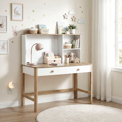 Liam Natural/White Writing Desk With Hutch - Ornate Home