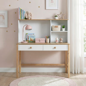 Liam Natural/White Writing Desk With Hutch - Ornate Home
