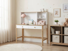 Liam Natural/White Writing Desk With Hutch - Ornate Home