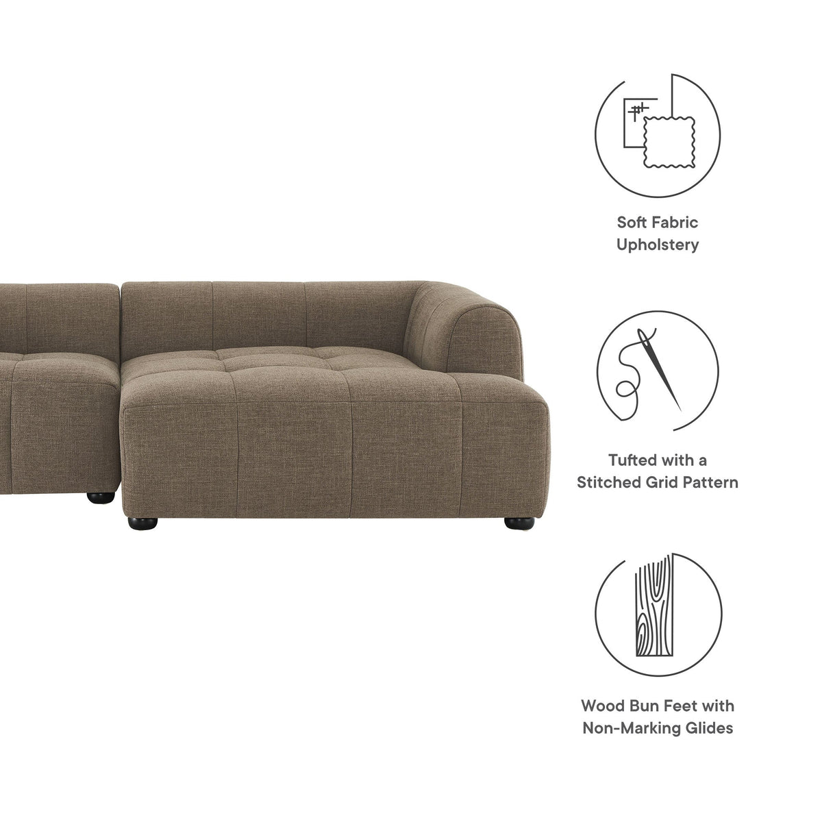 Liana Mocha Right-Facing Upholstered Fabric Modular Sofa with Chaise - Ornate Home