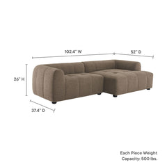 Liana Mocha Right-Facing Upholstered Fabric Modular Sofa with Chaise - Ornate Home