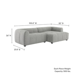 Liana Pewter Right-Facing Upholstered Fabric Modular Sofa with Chaise - Ornate Home
