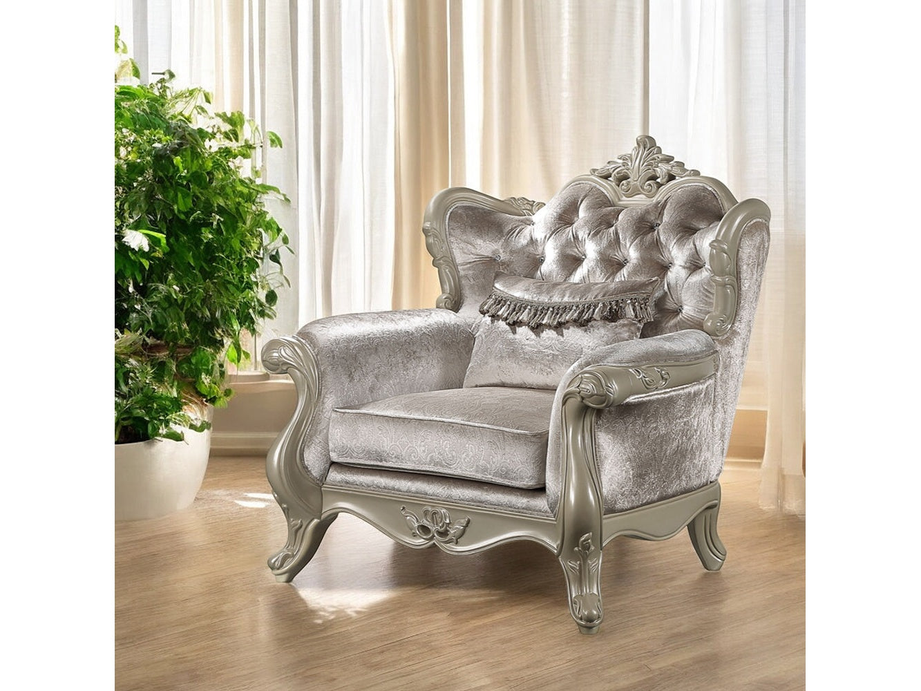 Libertee Beige & Champagne Chair w/Pillow - Ornate Home