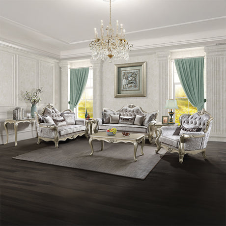 Libertee Beige & Champagne Loveseat w/3 Pillows - Ornate Home