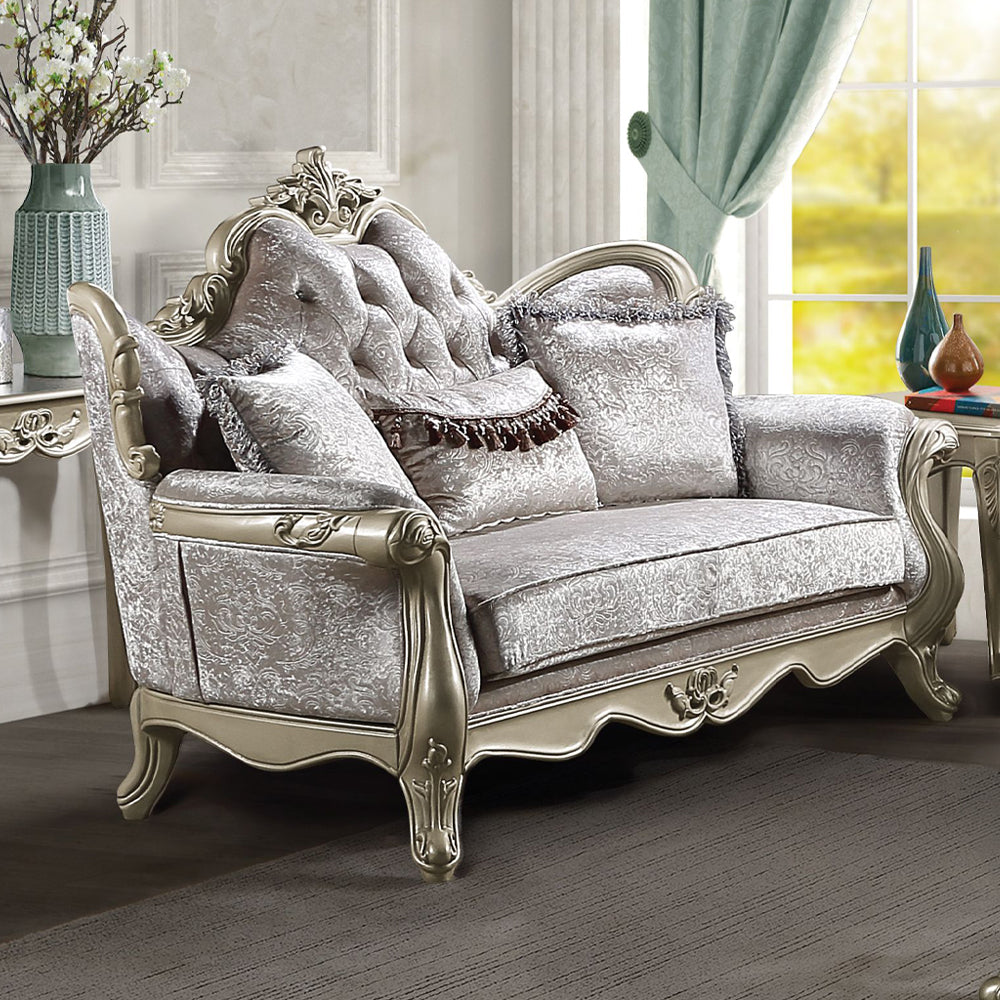Libertee Beige & Champagne Loveseat w/3 Pillows - Ornate Home