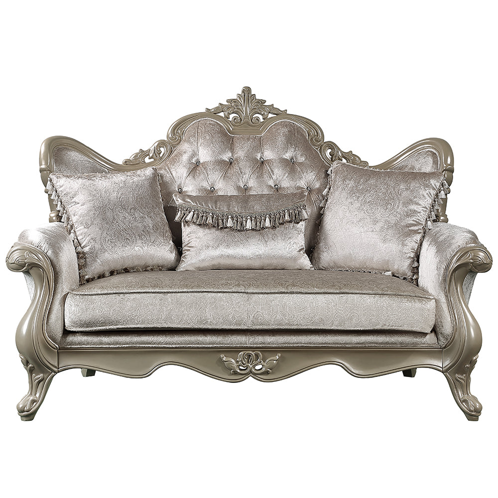 Libertee Beige & Champagne Loveseat w/3 Pillows - Ornate Home