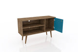 Liberty 42.52 TV Stand in Rustic Brown and Aqua Blue - Ornate Home