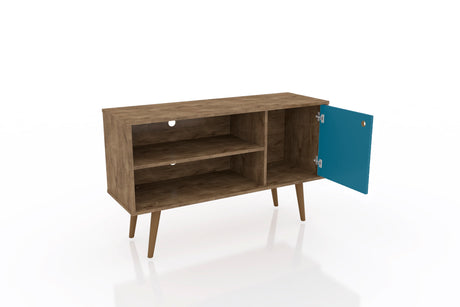Liberty 42.52 TV Stand in Rustic Brown and Aqua Blue - Ornate Home