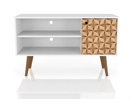 Liberty 42.52 TV Stand in White and 3D Brown Prints - Ornate Home
