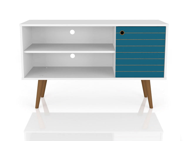 Liberty 42.52 TV Stand in White and Aqua Blue - Ornate Home