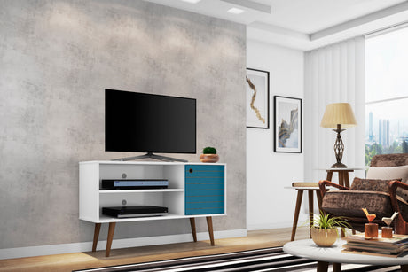 Liberty 42.52 TV Stand in White and Aqua Blue - Ornate Home
