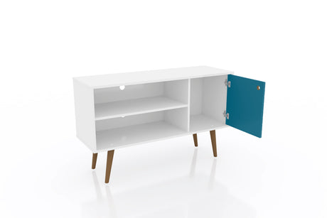 Liberty 42.52 TV Stand in White and Aqua Blue - Ornate Home
