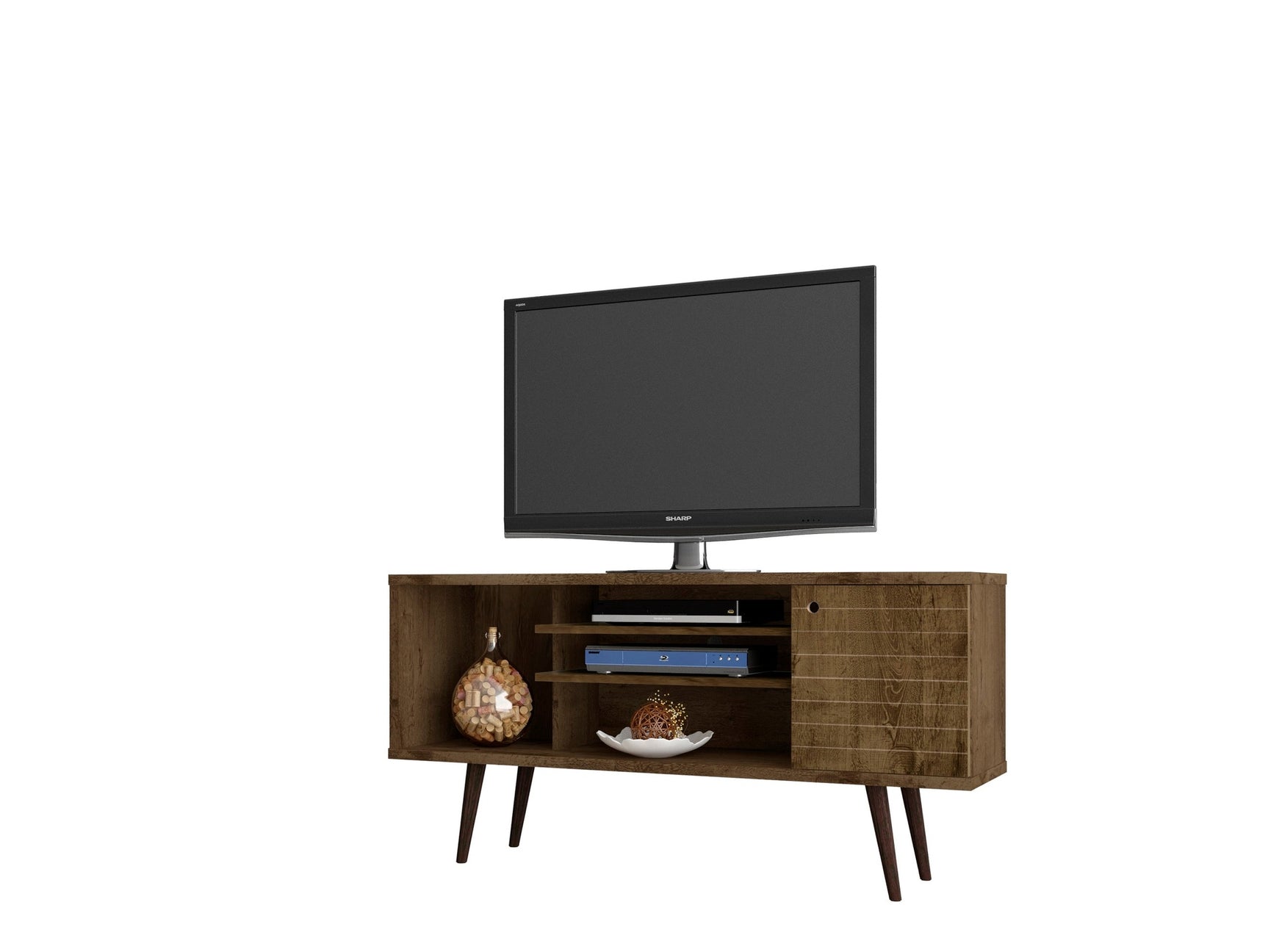 Liberty 53.14" Mid-Century Modern TV Stand in Rustic Brown - Ornate Home