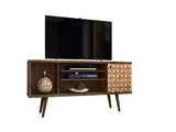 Liberty 53.14" Mid-Century Modern TV Stand in Rustic Brown and 3D Brown Prints - Ornate Home