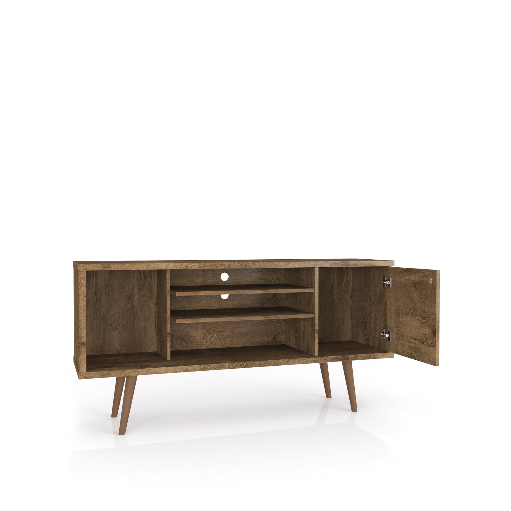 Liberty 53.14" Mid-Century Modern TV Stand in Rustic Brown and 3D Brown Prints - Ornate Home