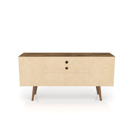 Liberty 53.14" Mid-Century Modern TV Stand in Rustic Brown and 3D Brown Prints - Ornate Home