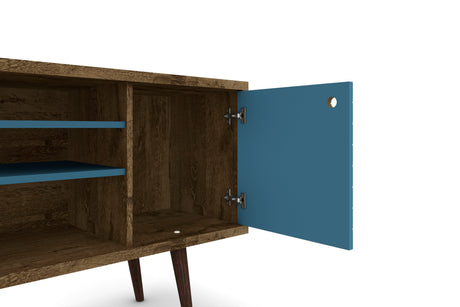 Liberty 53.14" Mid-Century Modern TV Stand in Rustic Brown and Aqua Blue - Ornate Home
