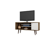 Liberty 53.14" Mid-Century Modern TV Stand in Rustic Brown and White - Ornate Home