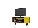 Liberty 53.14" Mid-Century Modern TV Stand in Rustic Brown and Yellow - Ornate Home