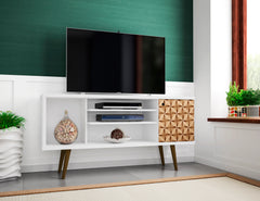 Liberty 53.14" Mid-Century Modern TV Stand in White and 3D Brown Prints - Ornate Home