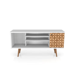 Liberty 53.14" Mid-Century Modern TV Stand in White and 3D Brown Prints - Ornate Home