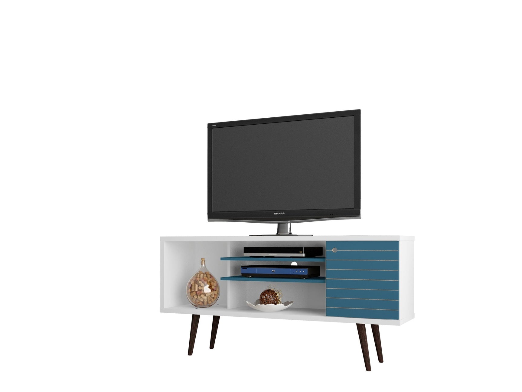 Liberty 53.14" Mid-Century Modern TV Stand in White and Aqua Blue - Ornate Home