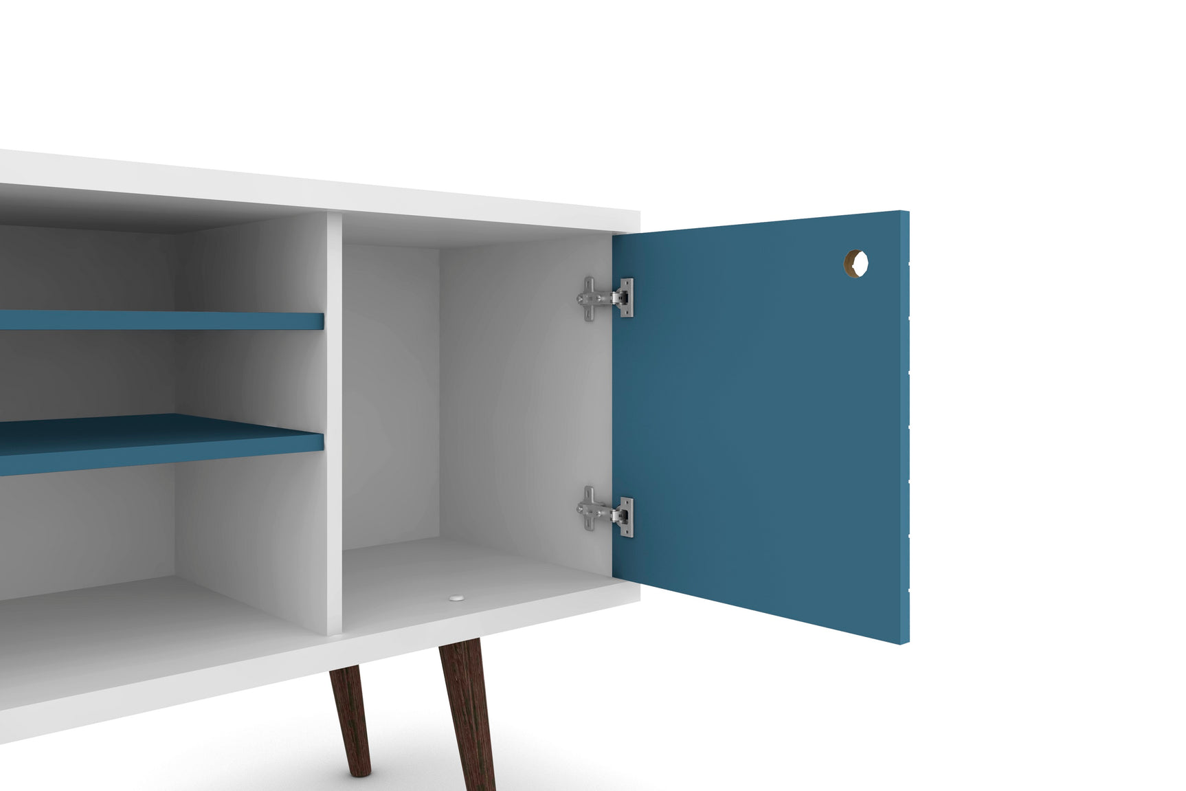 Liberty 53.14" Mid-Century Modern TV Stand in White and Aqua Blue - Ornate Home