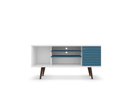 Liberty 53.14" Mid-Century Modern TV Stand in White and Aqua Blue - Ornate Home