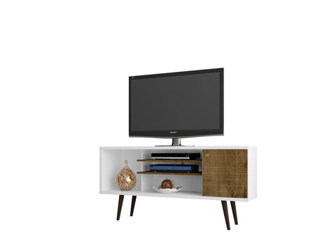 Liberty 53.14" Mid-Century Modern TV Stand in White and Rustic Brown - Ornate Home