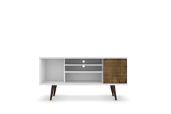 Liberty 53.14" Mid-Century Modern TV Stand in White and Rustic Brown - Ornate Home