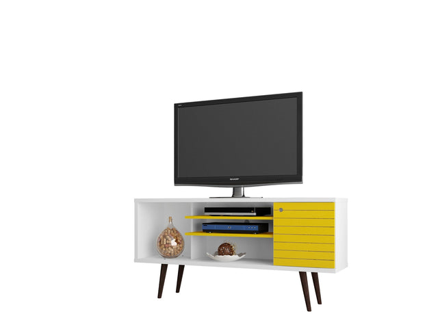 Liberty 53.14" Mid-Century Modern TV Stand in White and Yellow - Ornate Home