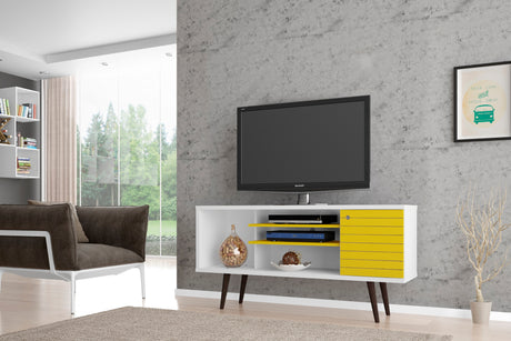 Liberty 53.14" Mid-Century Modern TV Stand in White and Yellow - Ornate Home