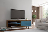 Liberty 62.99" Mid-Century Modern TV Stand in Rustic Brown and Aqua Blue - Ornate Home