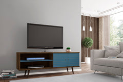 Liberty 62.99" Mid-Century Modern TV Stand in Rustic Brown and Aqua Blue - Ornate Home