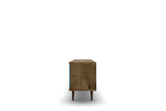 Liberty 62.99" Mid-Century Modern TV Stand in Rustic Brown and Aqua Blue - Ornate Home