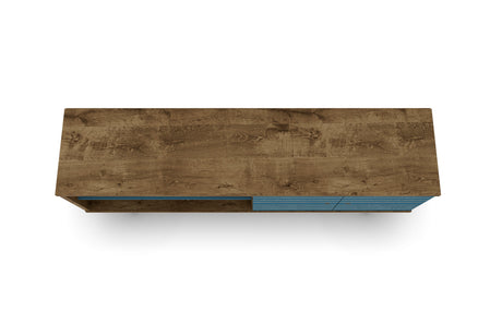Liberty 62.99" Mid-Century Modern TV Stand in Rustic Brown and Aqua Blue - Ornate Home
