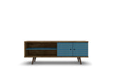 Liberty 62.99" Mid-Century Modern TV Stand in Rustic Brown and Aqua Blue - Ornate Home