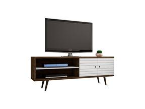 Liberty 62.99" Mid-Century Modern TV Stand in Rustic Brown and White - Ornate Home