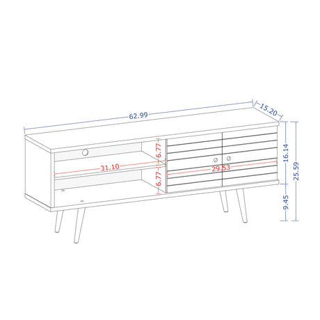 Liberty 62.99" Mid-Century Modern TV Stand in Rustic Brown and White - Ornate Home