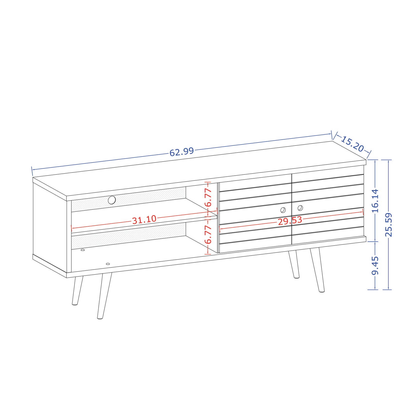 Liberty 62.99" Mid-Century Modern TV Stand in Rustic Brown and Yellow - Ornate Home