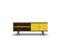 Liberty 62.99" Mid-Century Modern TV Stand in Rustic Brown and Yellow - Ornate Home