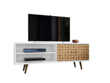 Liberty 62.99" Mid-Century Modern TV Stand in White and 3D Brown Prints - Ornate Home