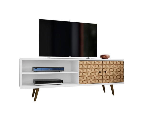 Liberty 62.99" Mid-Century Modern TV Stand in White and 3D Brown Prints - Ornate Home