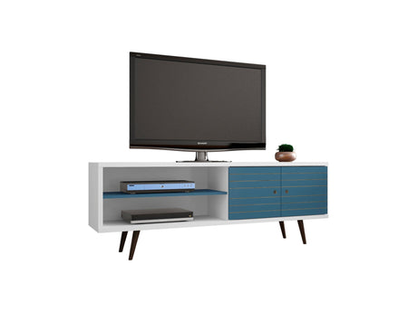 Liberty 62.99" Mid-Century Modern TV Stand in White and Aqua Blue - Ornate Home
